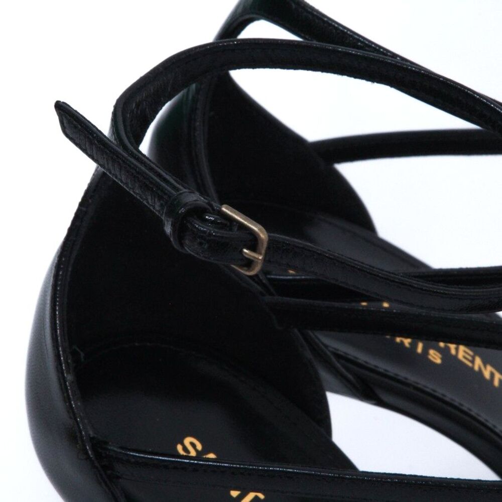Saint Laurent Cassandra Sandals Black Leather Gold YSL Monogram Logo Heels 39 - Picture 8 of 15